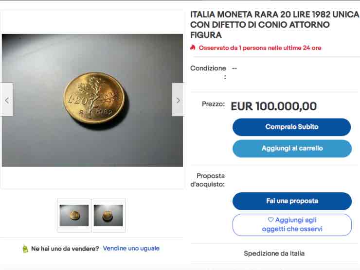 L'asta ebay_ ben 100.000 gli euro richiesti