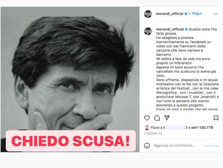 Morandi chiede scusa, in attesa del giudizio | Instagram