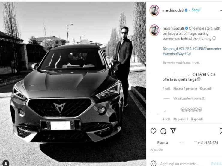 Claudio Marchisio con la Cupra Formentor (Instagram) 30.4.2022 newstv.it