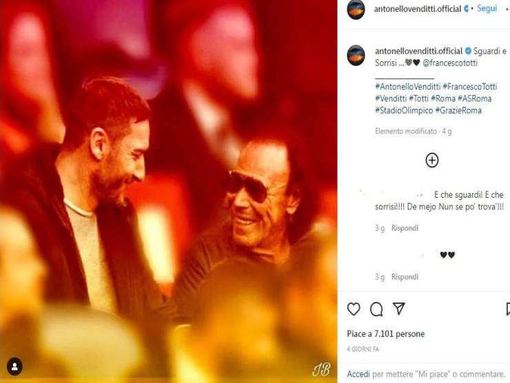 Francesco Totti e Antonello Venditti (Instagram) 13.4.2022 newstv.it