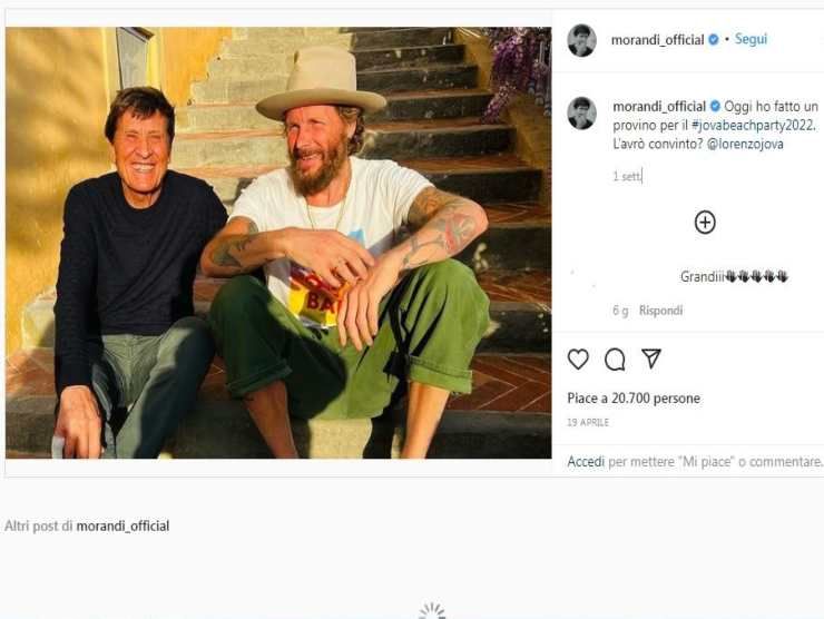 Gianni Morandi e Lorenzo Jovanotti (Instagram) 29.4.2022 newstv.it