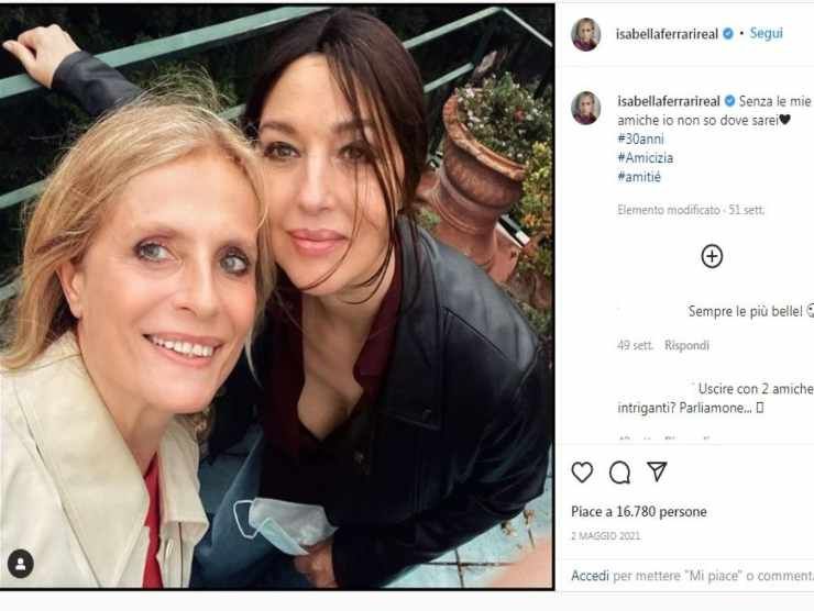 Isabella Ferrari e Monica Bellucci (Instagram) 28.4.2022 newstv.it