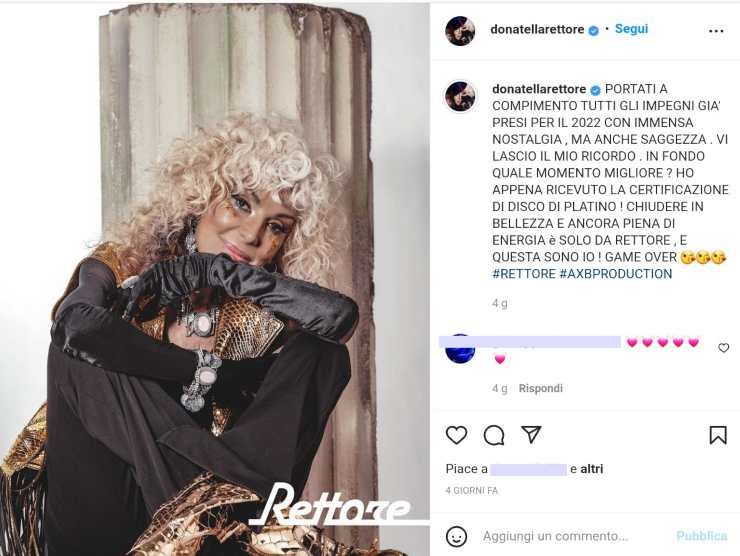 Donatella Rettore (via Instagram) 18.05.2022-newstv.it