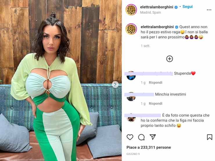 Elettra Lamborghini (via Instagram) 18.06.2022-newstv.it