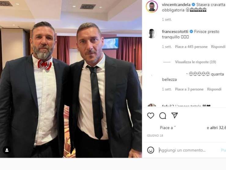 Vincent Candela e Francesco Totti (Instagram) 2.7.2022 newstv