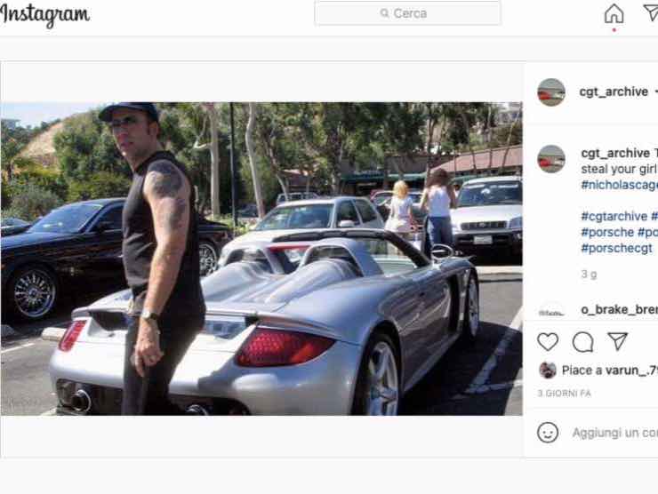 Nicolas Cage e la sua nuova super Porsche | Instagram