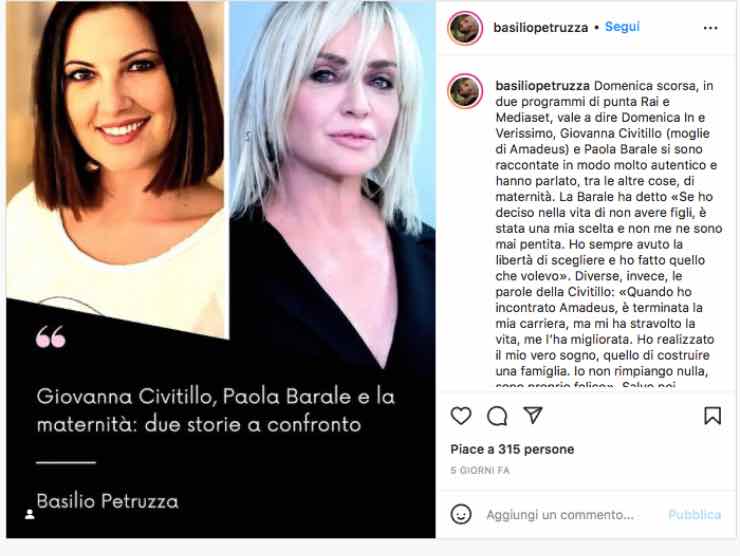 Il post su Civitillo e Barale, con l'inizio della prima puntata del commento | InstagramIl post su Civitillo e Barale, con l'inizio della prima puntata del commento | Instagram