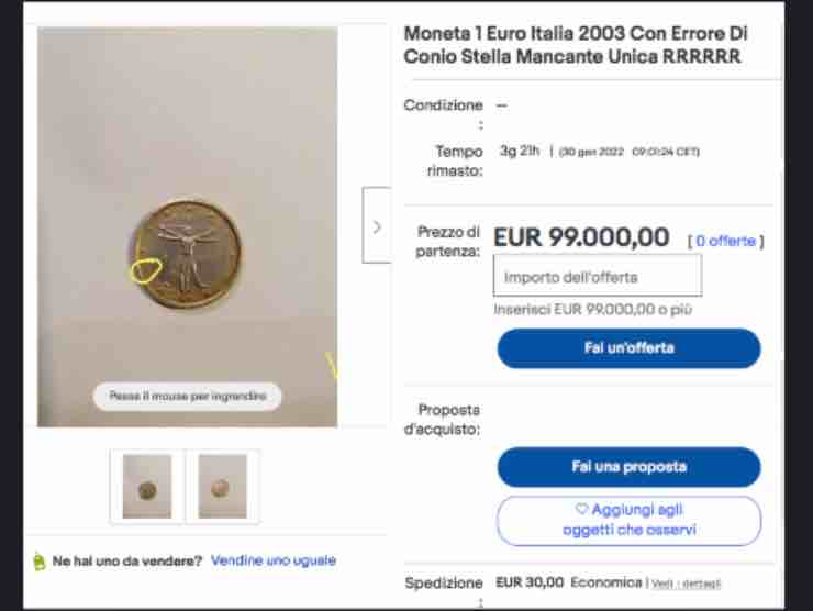 L'annuncio ebay con la richiesta di ben 99.000 euro | Ebay