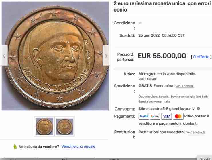 L'annuncio ebay_ ben 55.000 gli euro richiesti! | Ebay