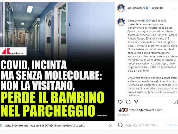 Sassari: donna incinta mandata a casa dall'ospedale, perde il bambino | Ecco come interviene Giorgia Meloni