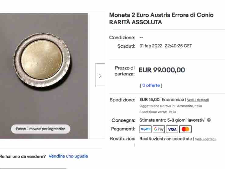 L'annuncio ebay e la incredibile cifra richiesta | Ebay