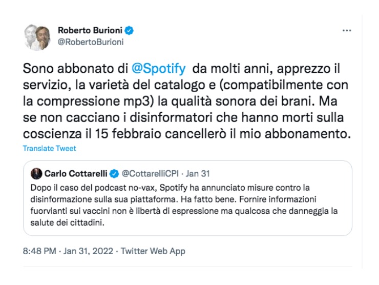 Tweet di Burioni (fonte: Twitter)