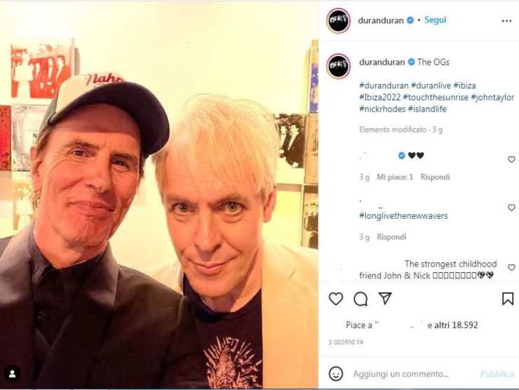 Nick Rhodes e John Taylor dei Duran Duran (Instagram) 3.5.2022 newstv.it