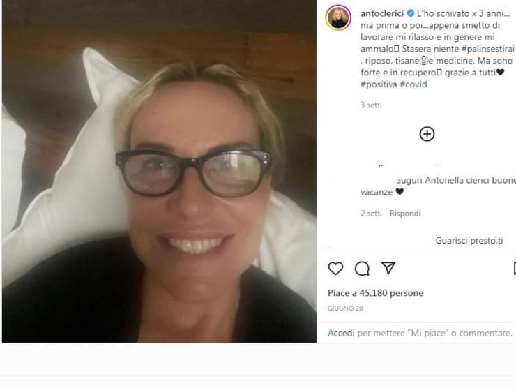 Antonella Clerici contagiata dal Covid (Instagram) 22.7.2022 newstv