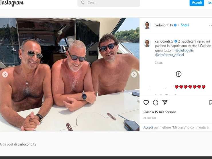Carlo Conti con Giulio Golia e Ciro Ferrara (Instagram) 6.7.2022 newstv