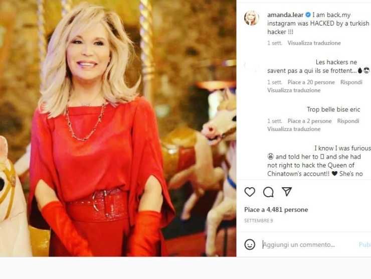 Amanda Lear e l'attacco dell'hacker turco (Instagram) 21.9.2022 newstv