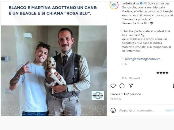 Blanco adotta un cagnolino (Instagram) 23.9.2022 newstv