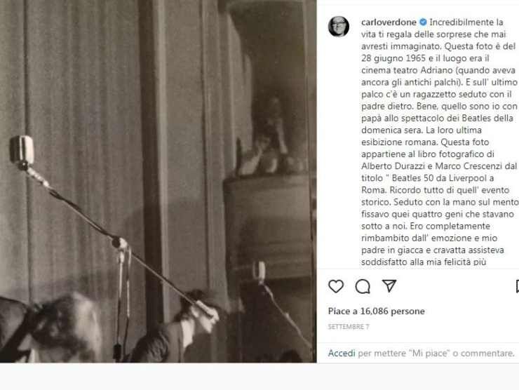 Un giovanissimo Carlo Verdone al concerto dei Beatles (Instagram) 24.9.2022 newstv