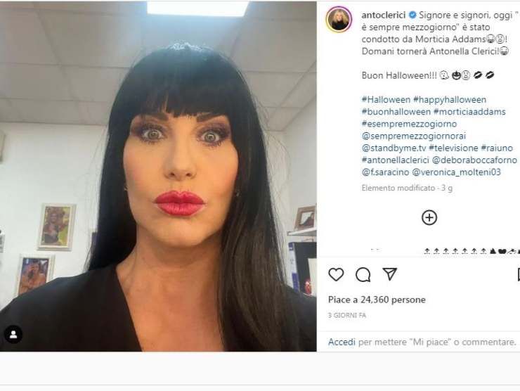 Antonella Clerici con i capelli neri (Instagram) 4.11.2022 newstv